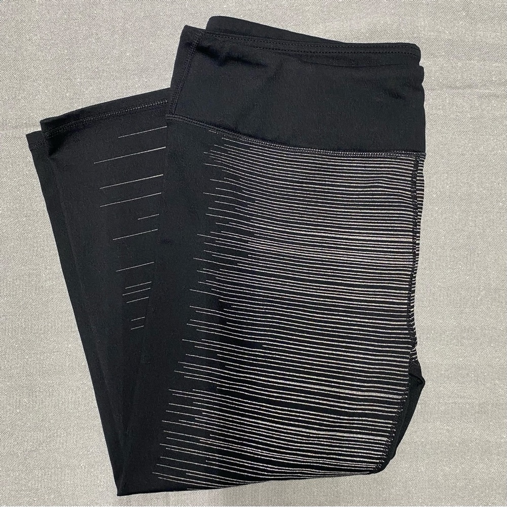 Fabletics Black Leggings Silver Stripes | Women’s Size XL